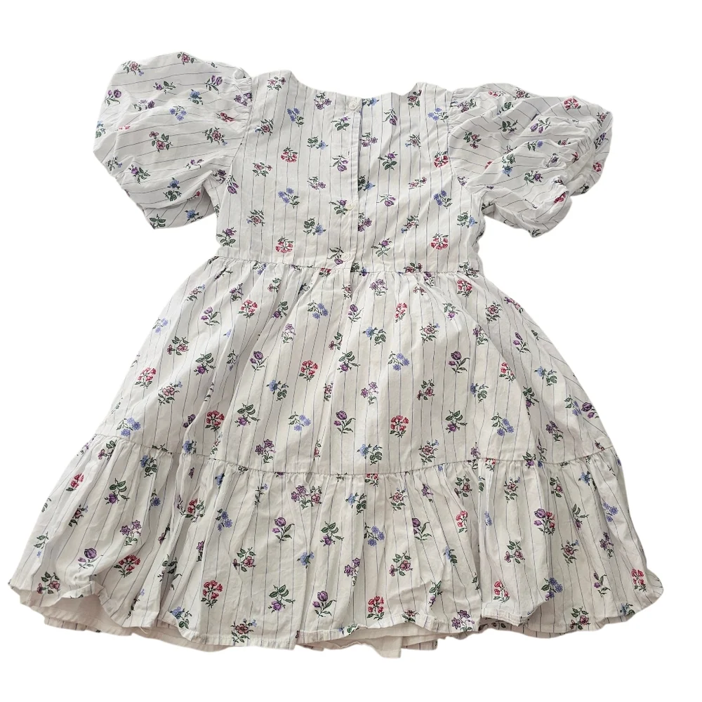 Janie &‎ Jack White Floral Dress 7 Bubble Sleeve Ruffle 100% cotton Spring